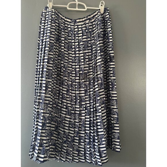 Unbranded Dresses & Skirts - USA Made Midi Skirt Size 8 Elastic Waist Navy Stripe Floral Boho Coquette